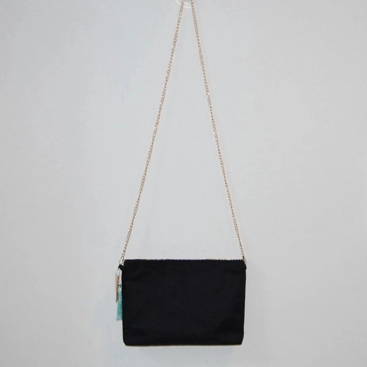 Vintage Fukuro Obi Shoulder Bag — Purple Chrysanthemum on Gold Silk
