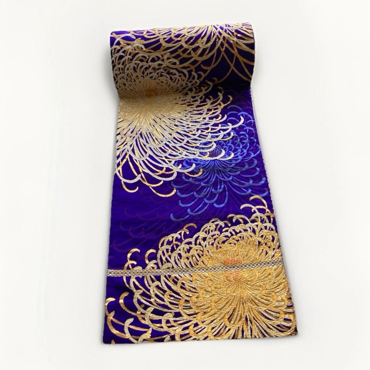 Rangiku 乱菊 Chrysanthemum Vintage Obi Silk Tote in Violet Blue