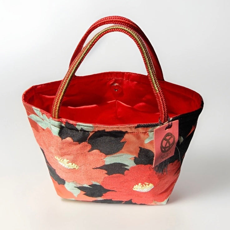 Vintage Fukuro Obi Mini Tote Bag — Hase-dera 長谷寺牡丹 Peony Silk