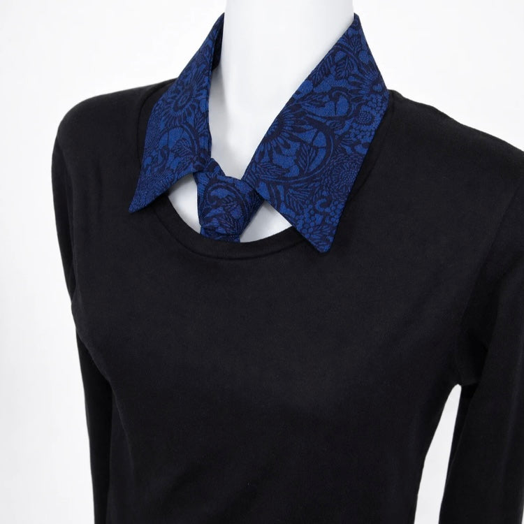 Vintage Kimono Silk Detachable Collar Tie — Indigo 本藍 Kiku-Karakusa 菊唐草