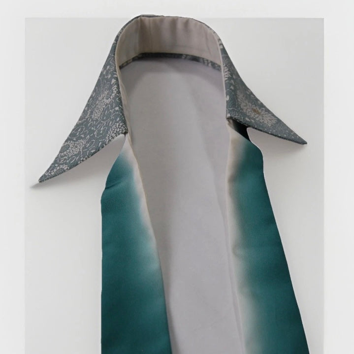 Vintage Komon Silk Detachable Collar Tie — Blue-Grey Kiku-Karakusa 菊唐草