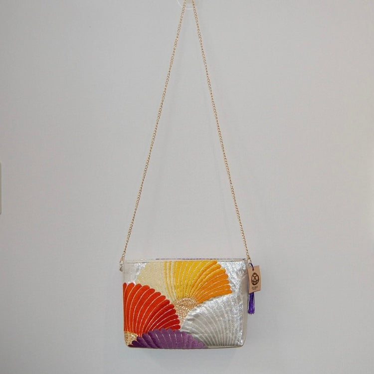 Vintage Fukuro Obi Shoulder Bag — Vibrant Kiku-Zukushi Chrysanthemum Silk