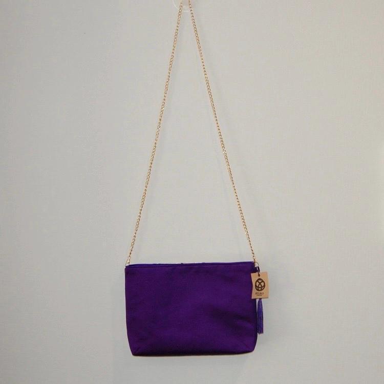 Vintage Fukuro Obi Shoulder Bag — Gold Ran-Giku Chrysanthemum on Purple Silk