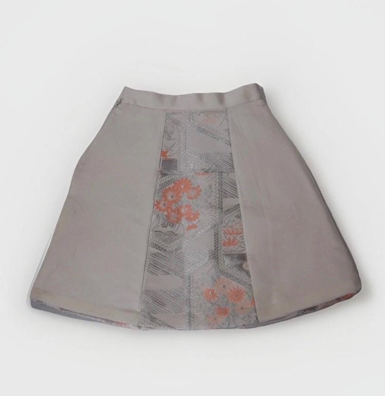 Design Sample — Vintage Obi A-Line Mini Skirt in Pale Silver Floral