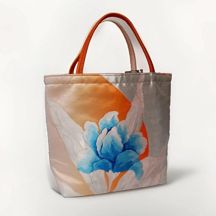 Peony Vintage Obi Silk Tote in Blue Silver Orange — image 10