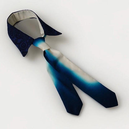 Vintage Komon Silk Detachable Collar Tie — Indigo 本藍 Kiku-Karakusa 菊唐草文