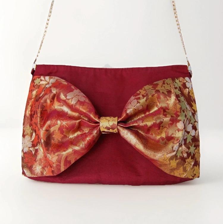 Vintage Fukuro Obi 2-Way Bow Bag — Red & Gold Autumn SilkProduct