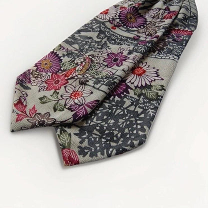 Vintage Komon Kimono Silk Cravat — Subdued Floral Motifs 菊唐草文