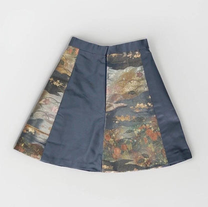 Design Sample — Vintage Obi A-Line Mini Skirt in Smoky Navy Landscape