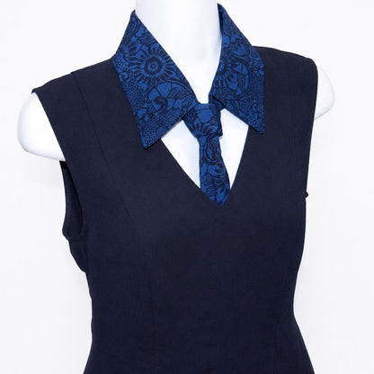Vintage Kimono Silk Detachable Collar Tie — Indigo 本藍 Kiku-Karakusa 菊唐草