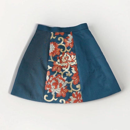 Vintage Obi A-Line Mini Skirt in Teal Orange Ran-giku