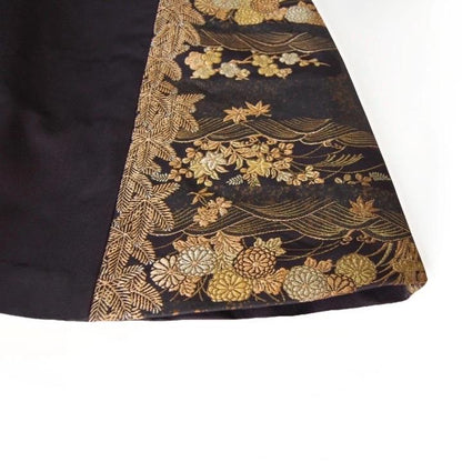 Vintage Obi Silk A-Line Mini Skirt in Dark Gold Floral