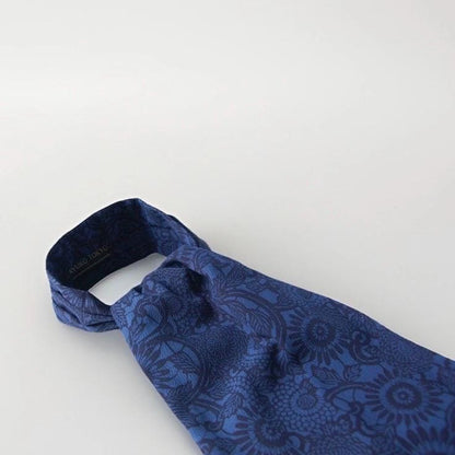 Vintage Indigo Komon Kimono Silk Cravat — Kiku-Karakusa Motif 菊唐草文