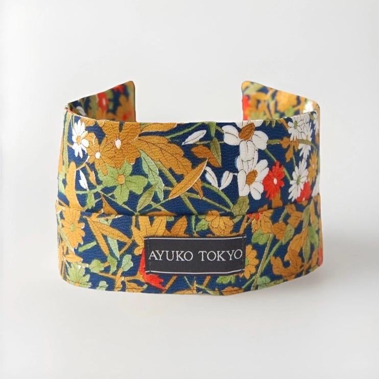 Vintage Komon Silk Detachable Collar Tie — Navy Botanical Floral 草花文