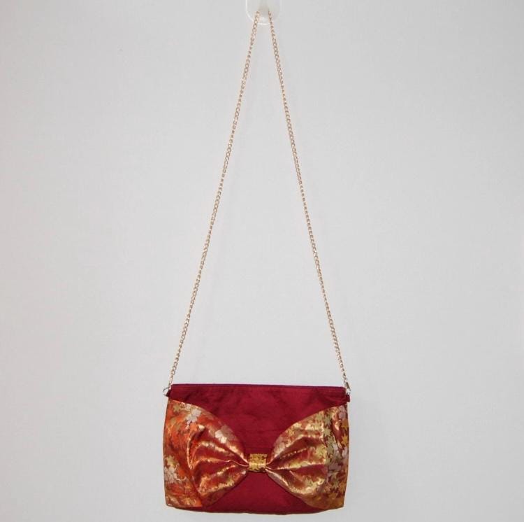 Vintage Fukuro Obi 2-Way Bow Bag — Red & Gold Autumn SilkProduct