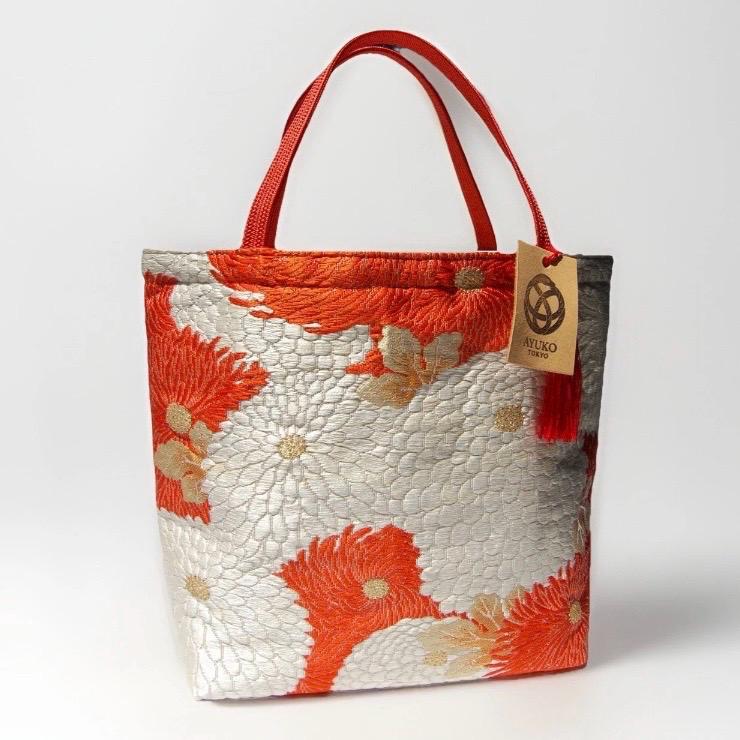 Kiku-zukushi 菊尽くし Vintage Obi Silk Tote in Crimson White