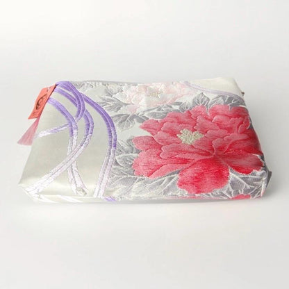 Vintage Fukuro Obi Shoulder Bag — Peony & Purple Flowing Line Silk