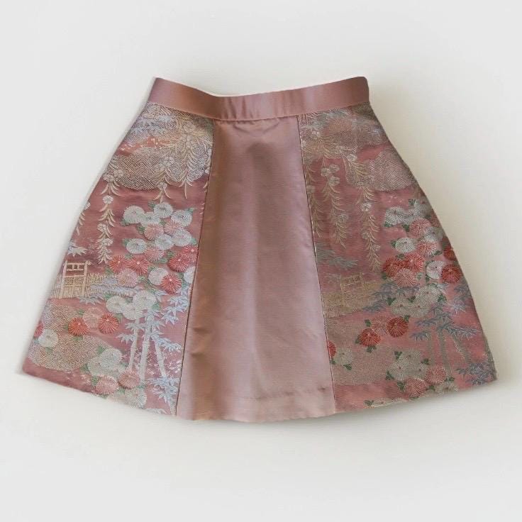 Vintage Obi Silk A-Line Mini Skirt in Dusty Rose Floral