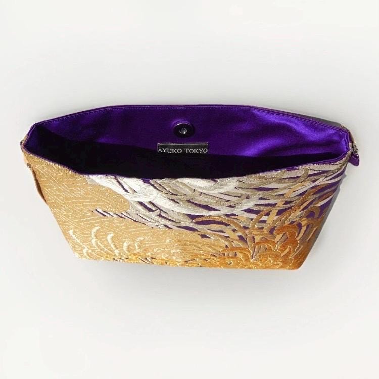 Vintage Fukuro Obi Shoulder Bag — Gold Ran-Giku Chrysanthemum on Purple Silk