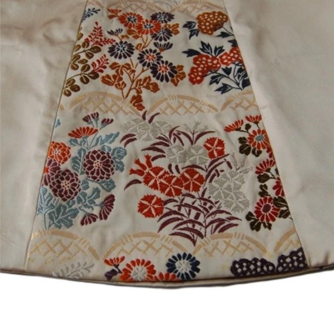 Vintage Obi Silk Mini Skirt in Beige with Floral Motifs