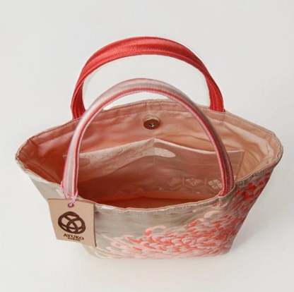 Rangiku 乱菊 Chrysanthemum Vintage Obi Silk Tote in Pink Silver
