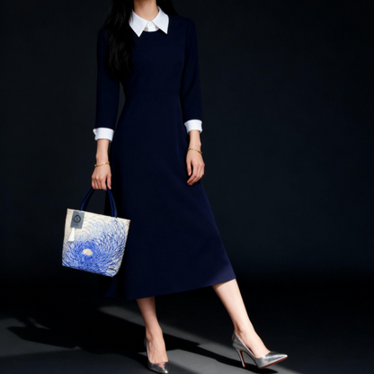 Rangiku 乱菊 Chrysanthemum Vintage Obi Silk Tote in Blue Silver