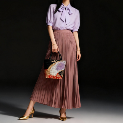 Ōgi Fan & Rangiku 乱菊 Vintage Obi Silk Tote in Black Lilac