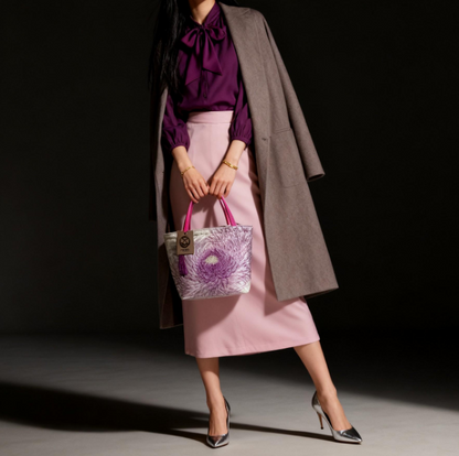 Rangiku 乱菊 Chrysanthemum Vintage Obi Silk Tote in Lavender Silver