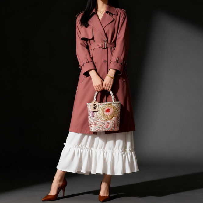 Rangiku 乱菊 Chrysanthemum Vintage Obi Silk Tote in Gold Silver Pink