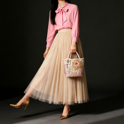 Rangiku 乱菊 Chrysanthemum Vintage Obi Silk Tote in Gold Silver Pink