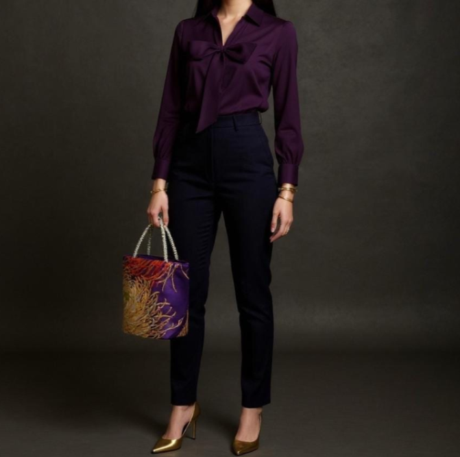 Rangiku 乱菊 Chrysanthemum Vintage Obi Silk Tote in Purple Gold Silver