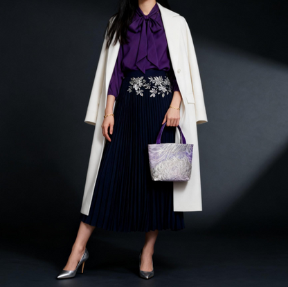 Rangiku 乱菊 Chrysanthemum Vintage Obi Silk Tote in Lavender Silver