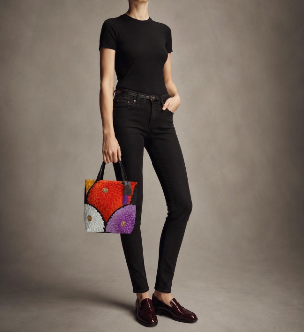 Kiku-zukushi 菊尽くし Vintage Obi Silk Tote in Black Multi