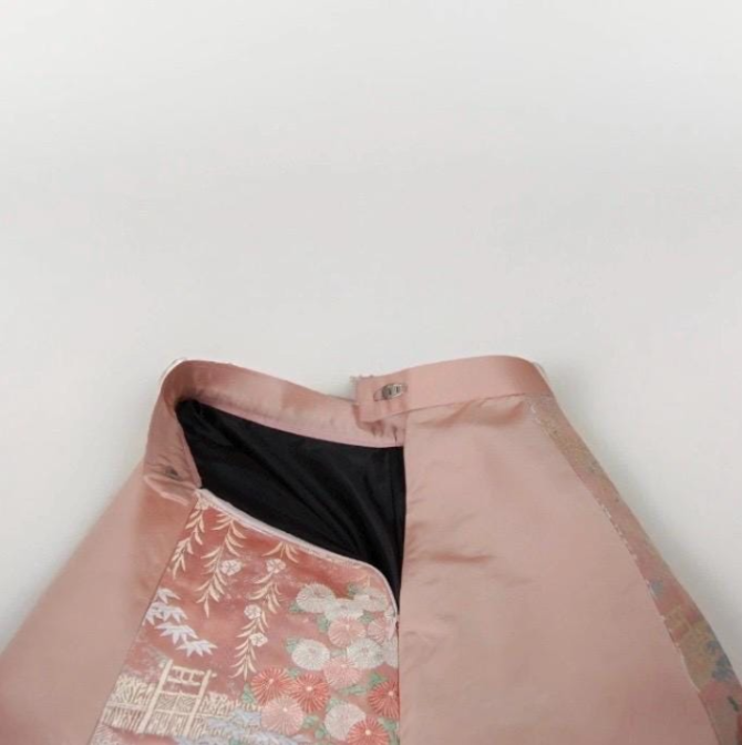 Vintage Obi Silk A-Line Mini Skirt in Dusty Rose Floral