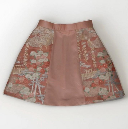 Vintage Obi Silk A-Line Mini Skirt in Dusty Rose Floral