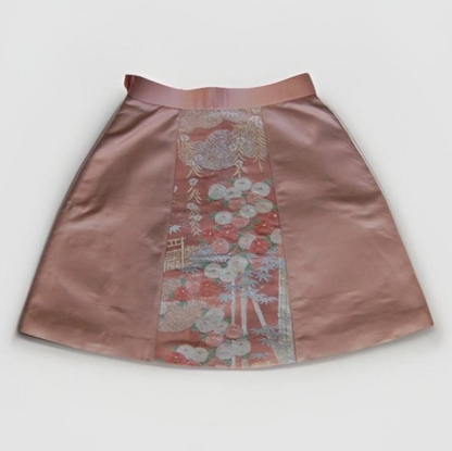 Vintage Obi Silk A-Line Mini Skirt in Dusty Rose Floral