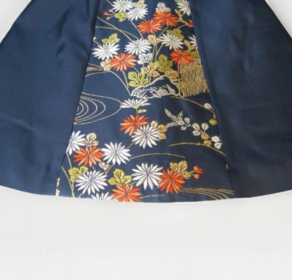 Vintage Obi Silk A-Line Mini Skirt in Navy Chrysanthemum