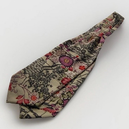 Vintage Komon Kimono Silk Cravat — Subdued Floral Motifs 菊唐草文