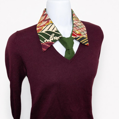 Vintage Obi Silk Detachable Collar Tie — Standing Waves & Arrow Feather Motifs 矢羽根立波文