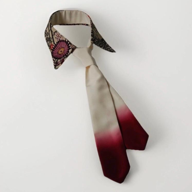 Vintage Komon Silk Detachable Collar Tie — Floral Shikishi Chirimen