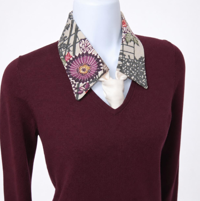 Vintage Komon Silk Detachable Collar Tie — Floral Shikishi Chirimen