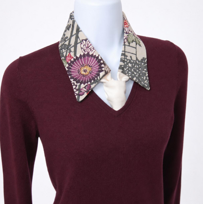 Vintage Komon Silk Detachable Collar Tie — Floral Shikishi Chirimen
