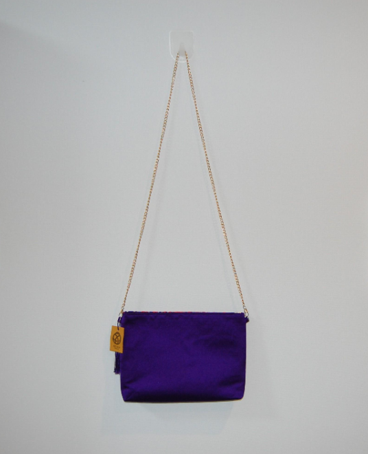 Vintage Fukuro Obi Shoulder Bag — Purple & Gold Silver Ran-Giku Silk