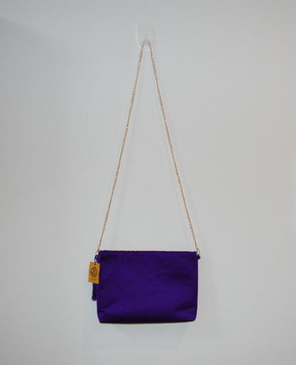 Vintage Fukuro Obi Shoulder Bag — Purple & Gold Silver Ran-Giku Silk