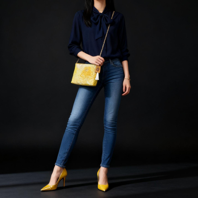 Vintage Fukuro Obi Shoulder Bag — Yellow Gold Ran-Giku Silk