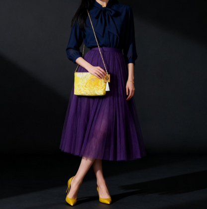 Vintage Fukuro Obi Shoulder Bag — Yellow Gold Ran-Giku Silk