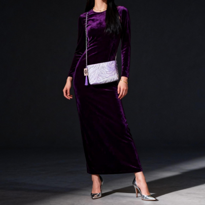 Vintage Fukuro Obi Shoulder Bag — Lavender Silver Ran-Giku Silk