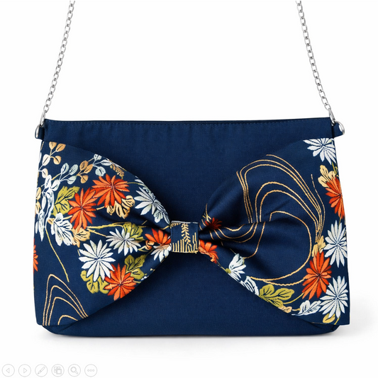 Vintage Fukuro Obi 2-Way Bow Bag — Chrysanthemum & Flowing Water Silk