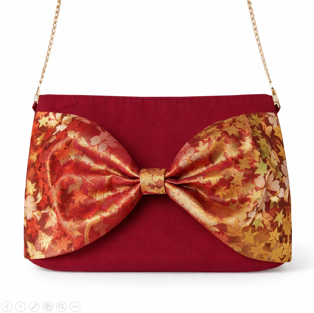 Vintage Fukuro Obi 2-Way Bow Bag — Red & Gold Autumn SilkProduct