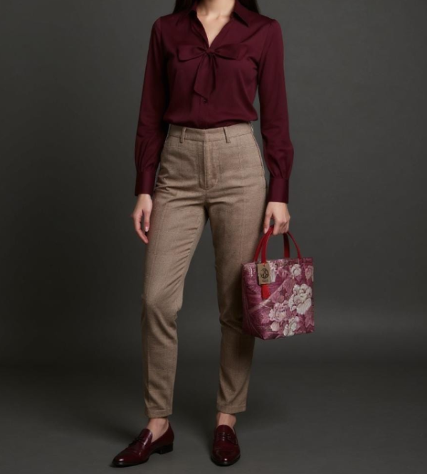 Vintage Fukuro Obi Mini Tote Bag – Burgundy Peony Silk Tote